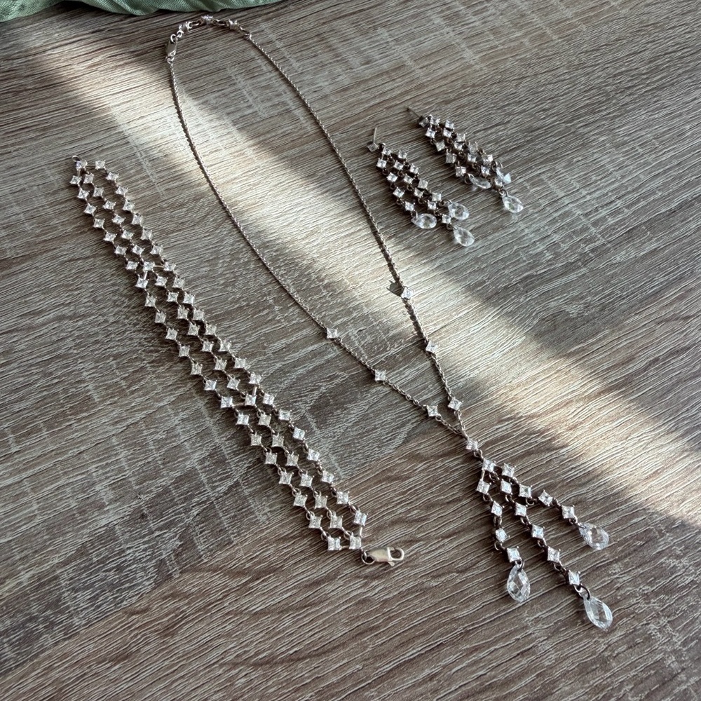 Crystal Y Set of 3 Sterling Silver 925 Formal Bridal Prom Jewelry Matching Set